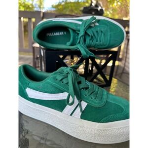 PULL&BEAR Sneakers Green Suede Platform Women's US 6.5 EUR 37‎ Athletic Shoes